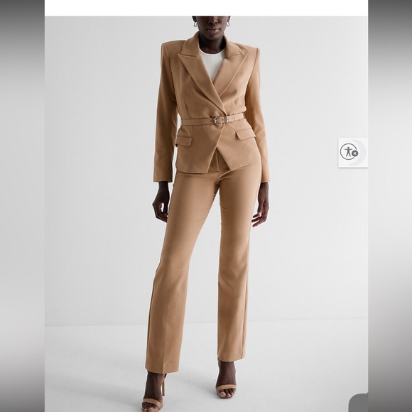 Express Tan blazer preppy double breasted office workwear neutral minimalist - Picture 1 of 16